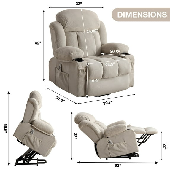 Home Recliner Chair with Remote Control for Living Room, Single Velvet Ergonomic Recliner Chair with Cup Holders, for Home Theater Seating Living Room Lounge Chaise, Beige