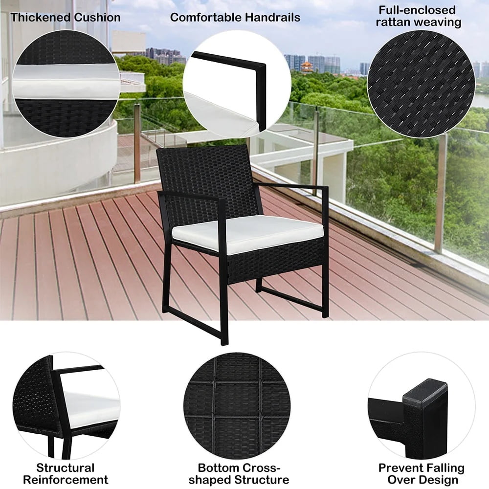 3 Pieces Patio Porch Furniture Sets, Outdoor PE Wicker Rattan Sectional Furniture Set with Removable Cushions & Coffee Table, 2 Armchairs, Conversation Set for Garden Lawn Pool Backyard, Black, S7604