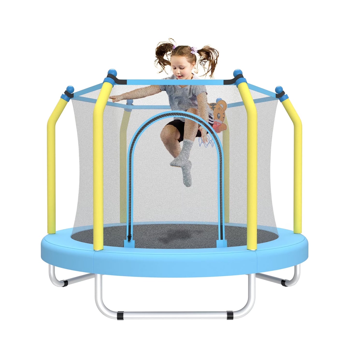 55" Trampoline with Enclosure for Kids, SEGMART Indoor Outdoor Toddler Trampoline with Basketball, Indoor Outdoor Kids Trampoline with Basketball Hoop, Small Round Trampoline for Boys Girls