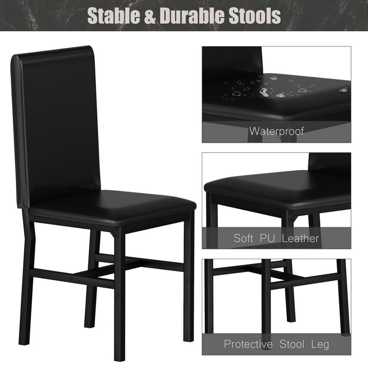 Kitchen Dining Table Set, Metal Kitchen Table Sets with 4 Chairs, Faux Marble Rectangular Breakfast Table w/Metal Legs & Black Finish Frame, Dining Table Sets for an Apartment Breakfast, SS1288