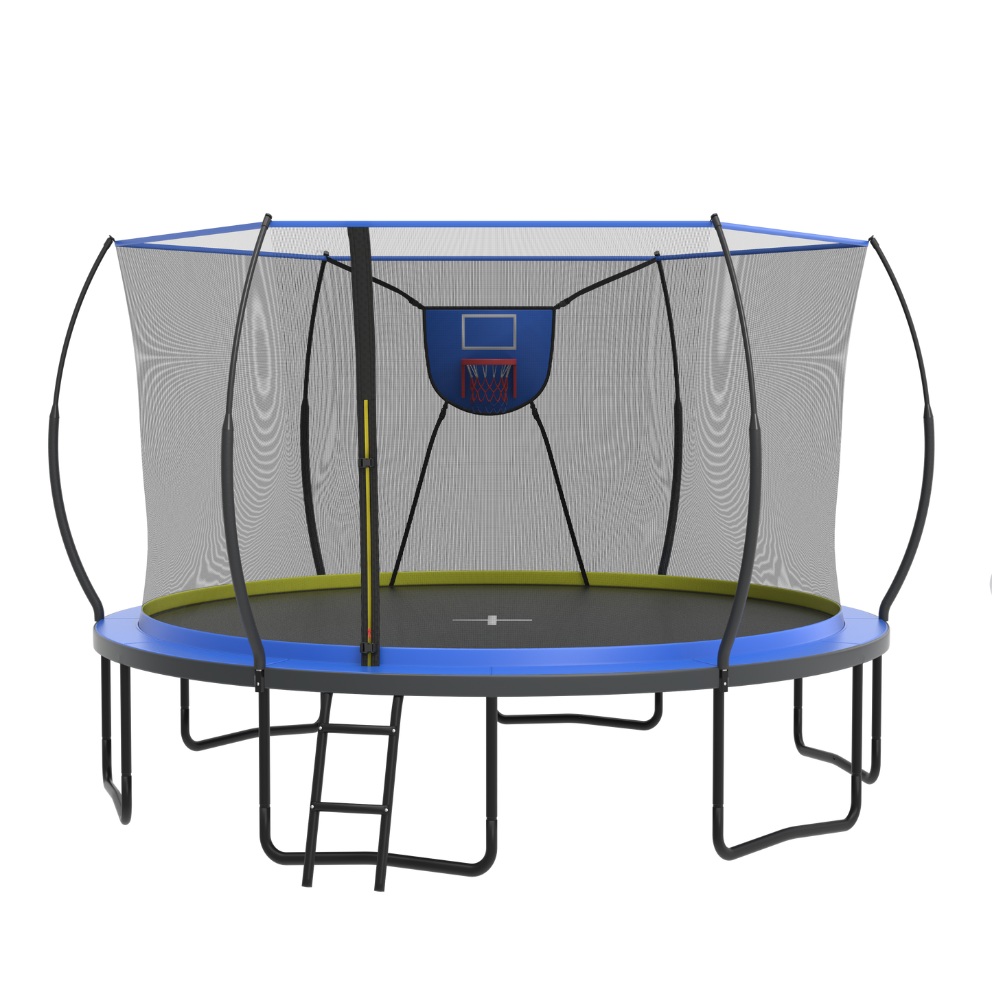 14FT Trampoline with Enclosure for Kids Adults, Outdoor Pumpkin Round Recreational Trampoline with No-gap Design, Heavy Duty Backyard Trampoline with Curved Fiberglass Poles for Indoor Outdoor