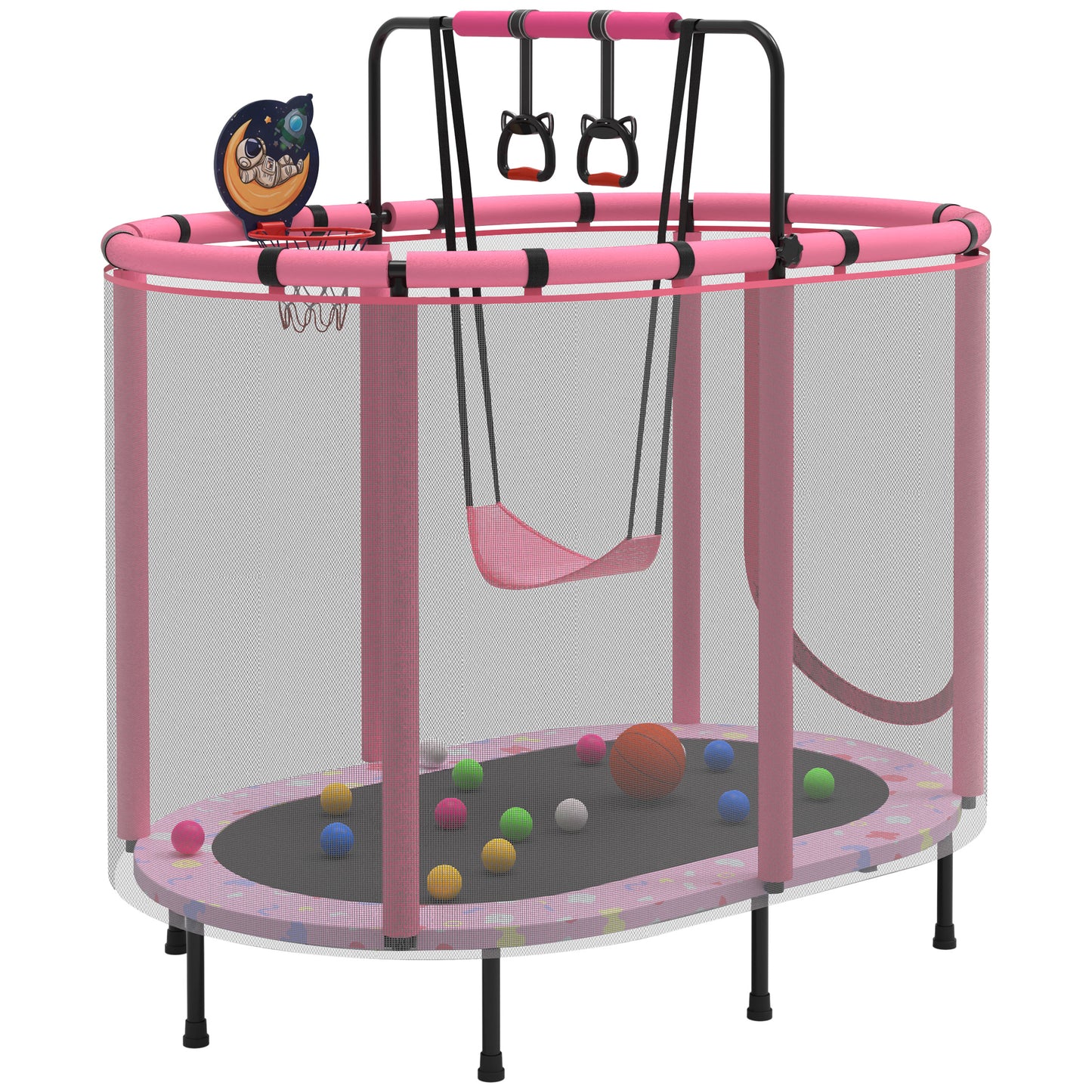 Toddler Trampoline for Kids with Swing, 60" Mini Trampoline with Baksketball Hoop, Segmart Recreational Trampolines with Safety Enclosure Net, Adjustable Toddler Trampoline for Birthday Gifts