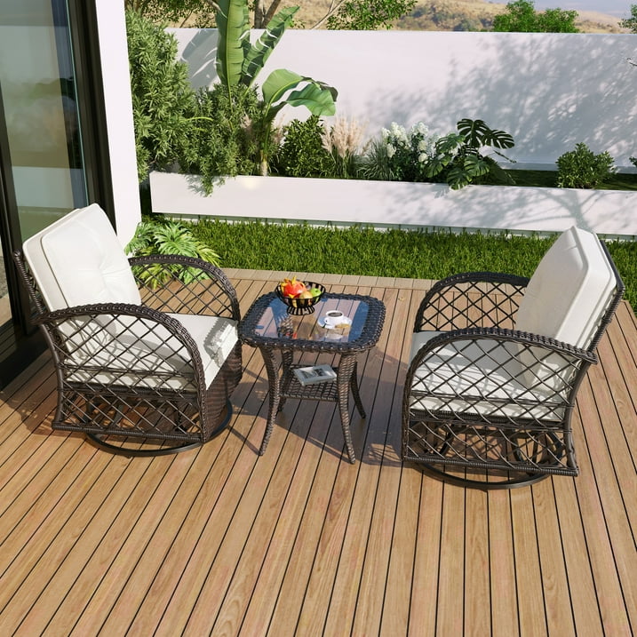 Patio Wicker Chairs Swivel Rocker, Segmart Outdoor Swivel Rocking Chairs Set of 2 with Rattan Side Table, Patio Swivel Glider Chair 3 Piece Patio Furniture Sets for Patio Porch Pool, Brown