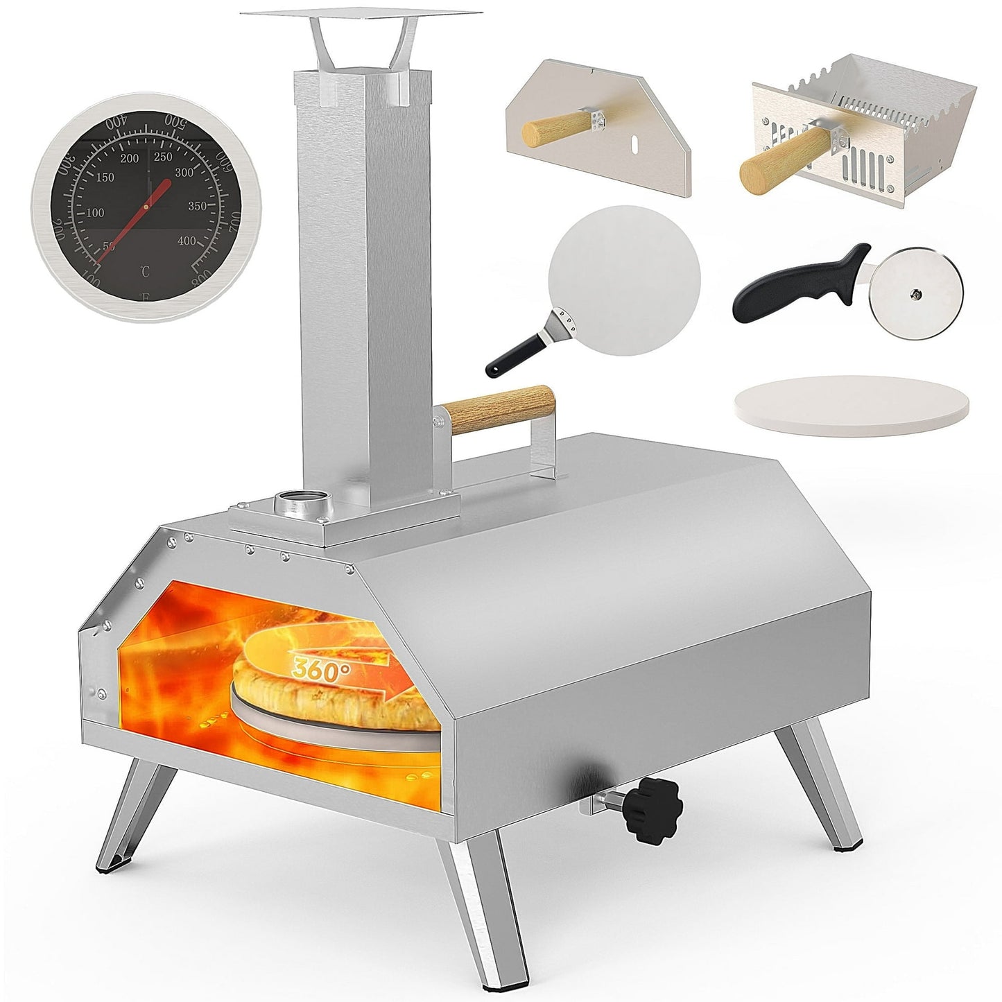 Segmart 12" Wood Fired Pizza Oven Outdoor, Portable Multi-Fuel Pizza Maker with Thermometer, Stainless Steel Cooking Grill with Wood Handle for Backyard, Outside Camping and Picnics