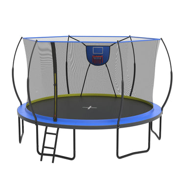 14FT Trampoline for Adults Kids, SEGMART Upgraded Round Recreational Trampoline with Basketball Hoop, Outdoor Heavy Duty Backyard Trampoline with Enclosure Net for Indoor Outdoor Backyard, Blue