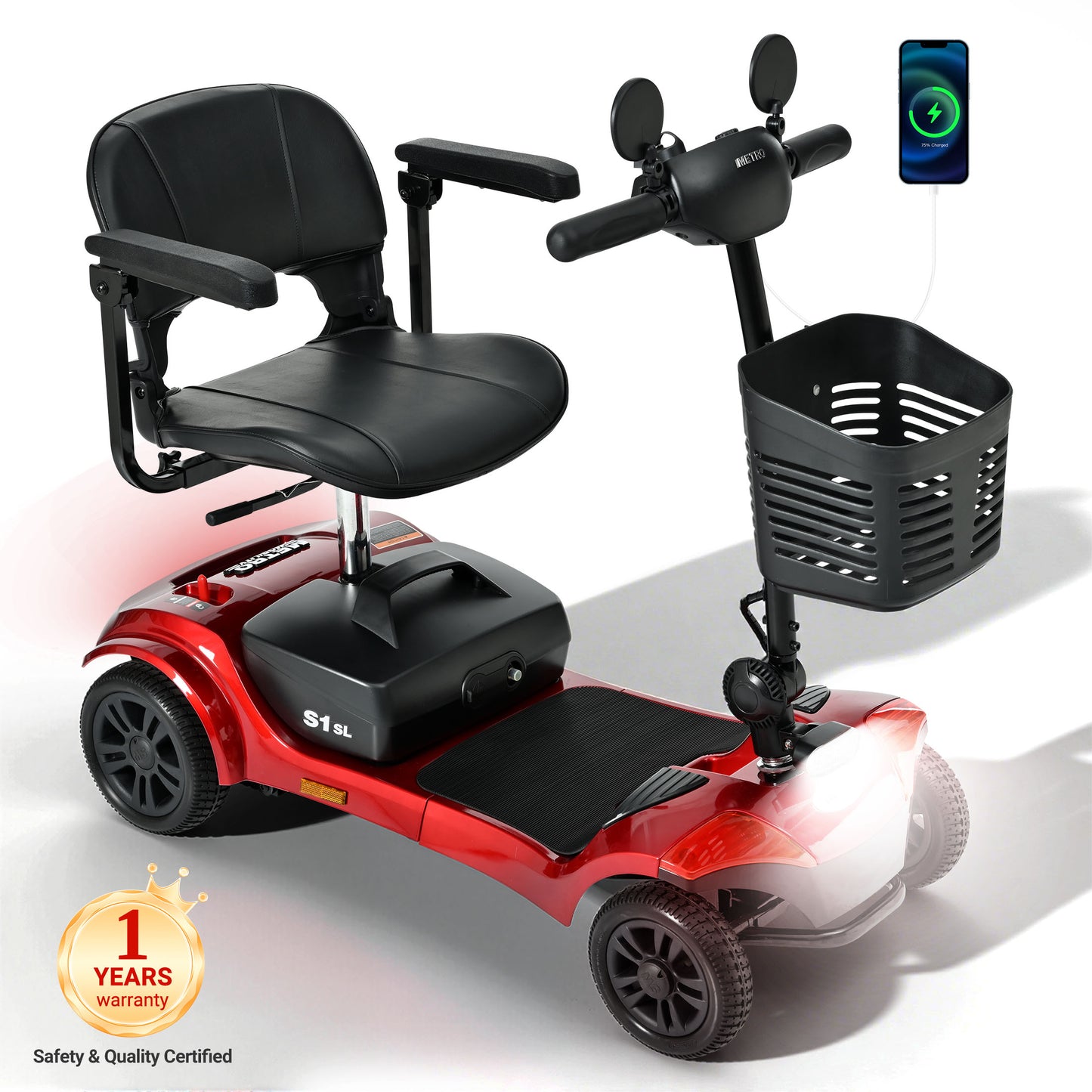 SEGMART Folding Mobility Scooter for Elderly,4 Wheel All Terrain Motorized Scooter with Detachable Basket and Control Panel for Seniors Adult