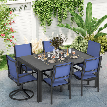 7-Piece Outdoor Patio Dining Set with Rectangular Steel Dining Table, Segmart 4 Stackable Textilene Chairs & 2 Swivel Chairs, Conversation Furniture Set for Yard, Garden, Poolside