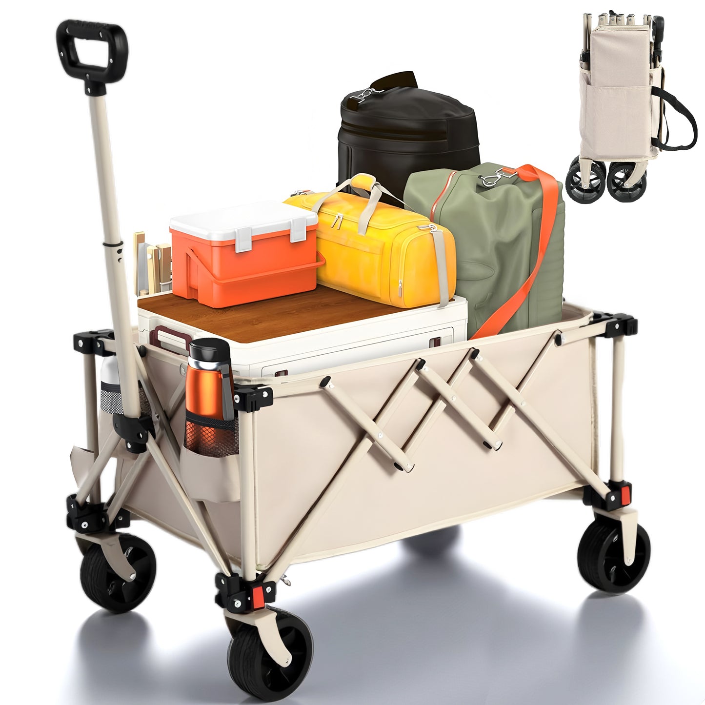 SEGMART Outdoor Folding Wagon Carts,Folding Wagon Cart with All Terrain Wheels,Heavy Duty Garden Carts with Adjustable Handle,Utility Wagon for Camping Shopping Sports Fishing