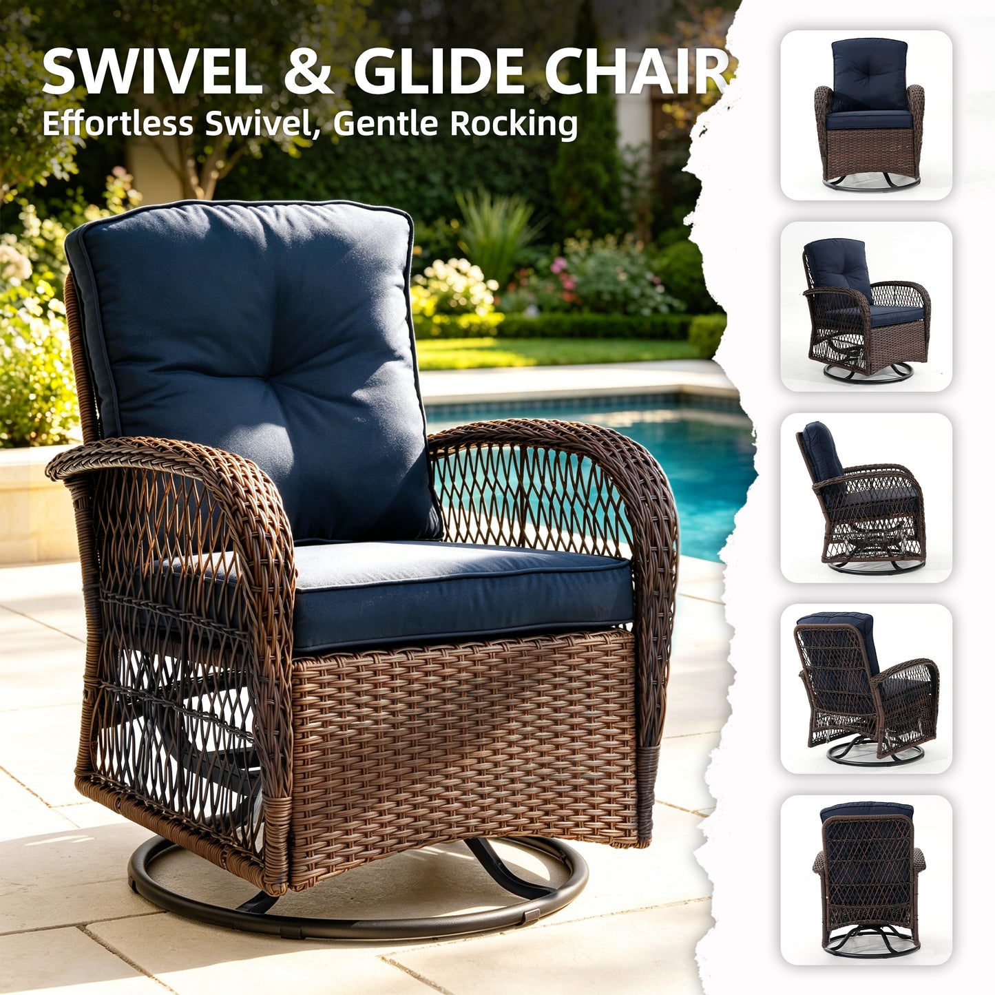 Segmart 3Pcs Patio Furniture Set, Outdoor Conversation Set Swivel Rocking Chairs with Coffee Table & Thickened Cushions, for Patio Porch Deck
