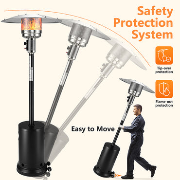 48,000 BTU Patio Heater for Outdoor Use, Propane Patio Heater with Table Design & Wheels, Commercial & Residential, Black