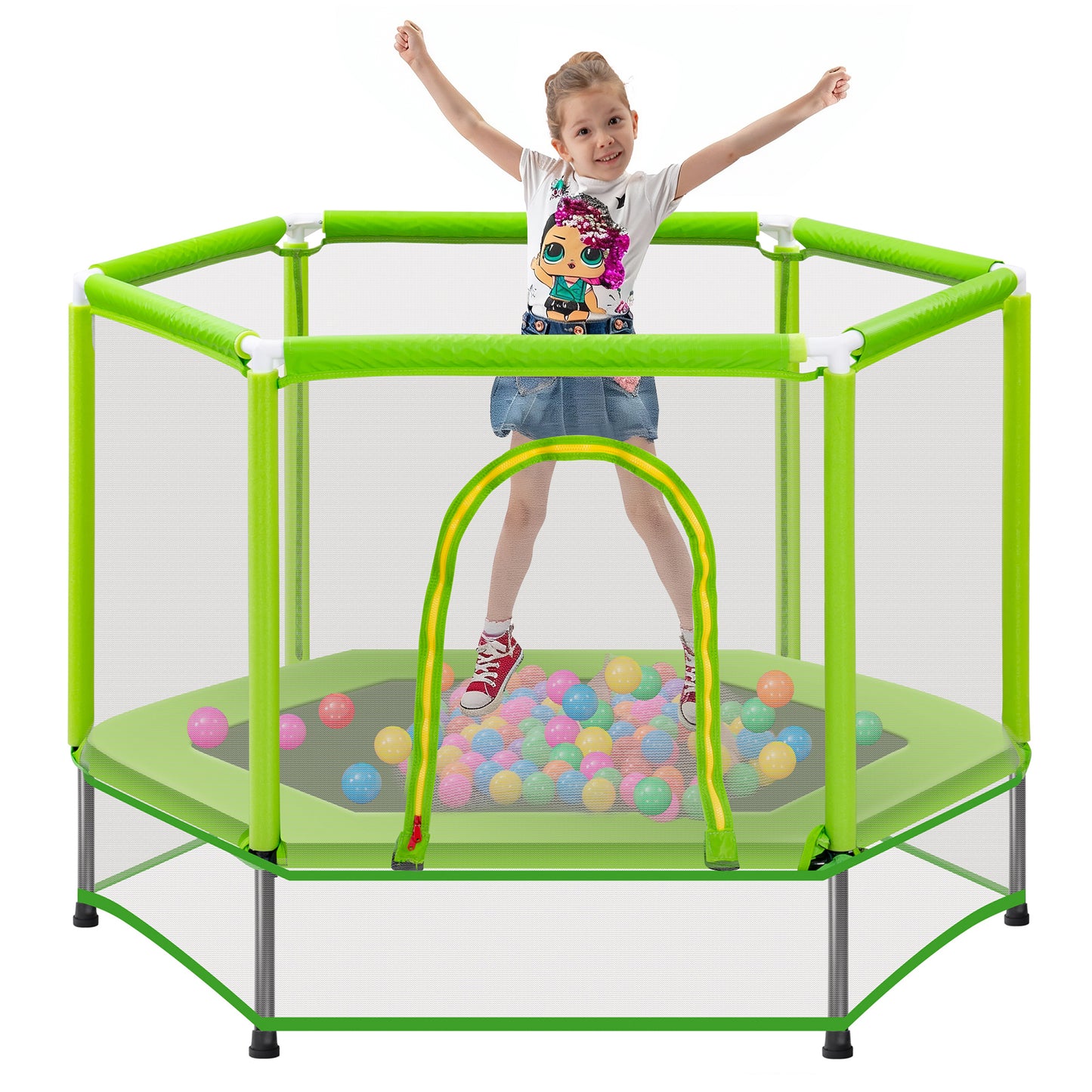 55" Mini Trampoline with Safety Enclosure Net, SEGMART Indoor Outdoor Toddler Trampoline with No-Gap Design, Small Trampoline for Kids, Kids Trampoline with Balls, Birthday Gift