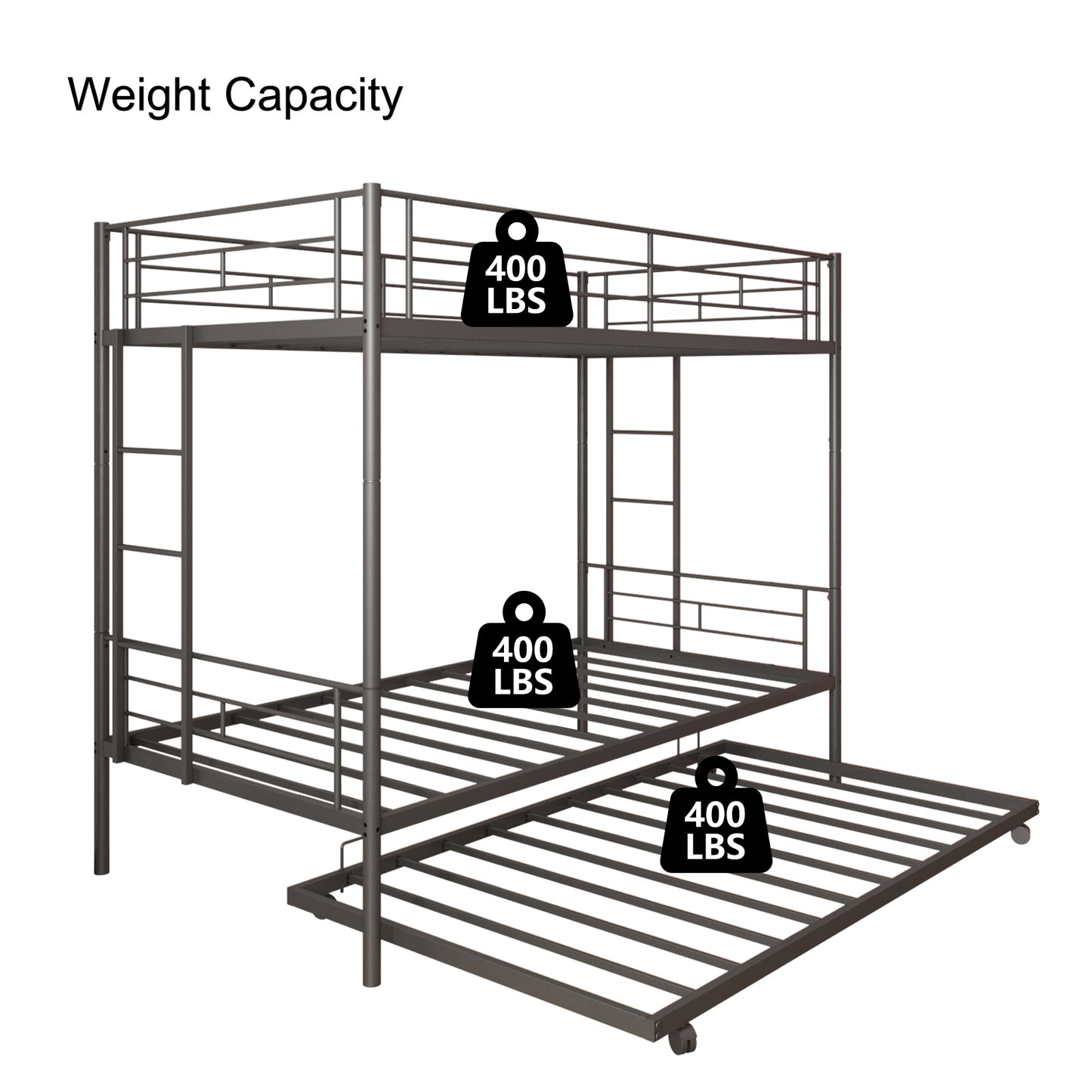 Twin Over Twin Bunk Bed with Trundle, Metal Space-Saving Design For Young Teens and Adults, Easy Assembly