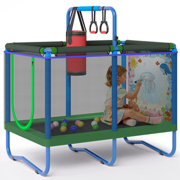 55'' Toddler Trampoline for Kids, SEGMART Kids Trampoline with Enclosure Net, Indoor Outdoor Mini Small Trampoline with Water Drawing Mat, Birthday Gifts for Boys and Girls Age 3+, 220LBS Capacity