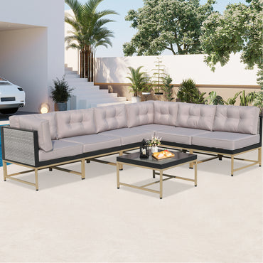 Segmart 7-Piece Patio Furniture Set, PE Rattan Wicker Sectional Sofa with Cushions & Table