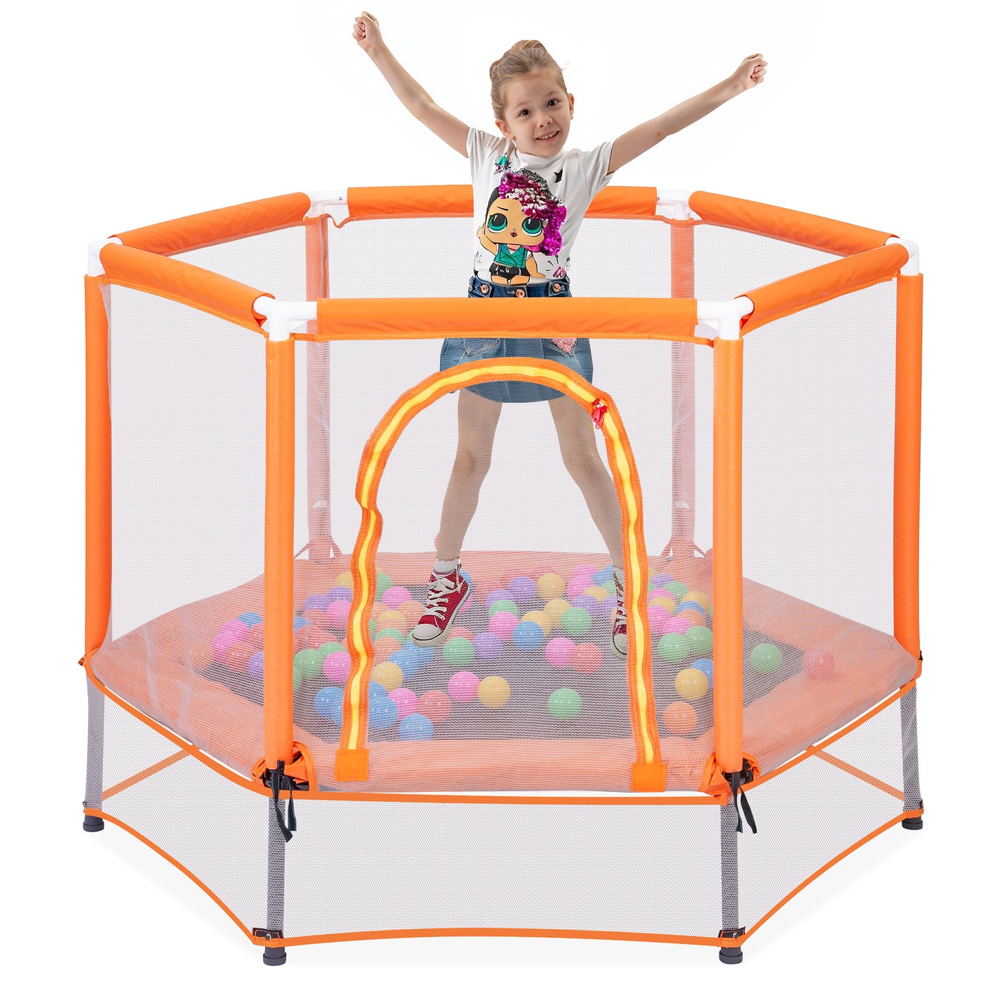 55" Mini Trampoline with Safety Enclosure Net, SEGMART Indoor Outdoor Toddler Trampoline with No-Gap Design, Small Trampoline for Kids, Kids Trampoline with Balls, Birthday Gift