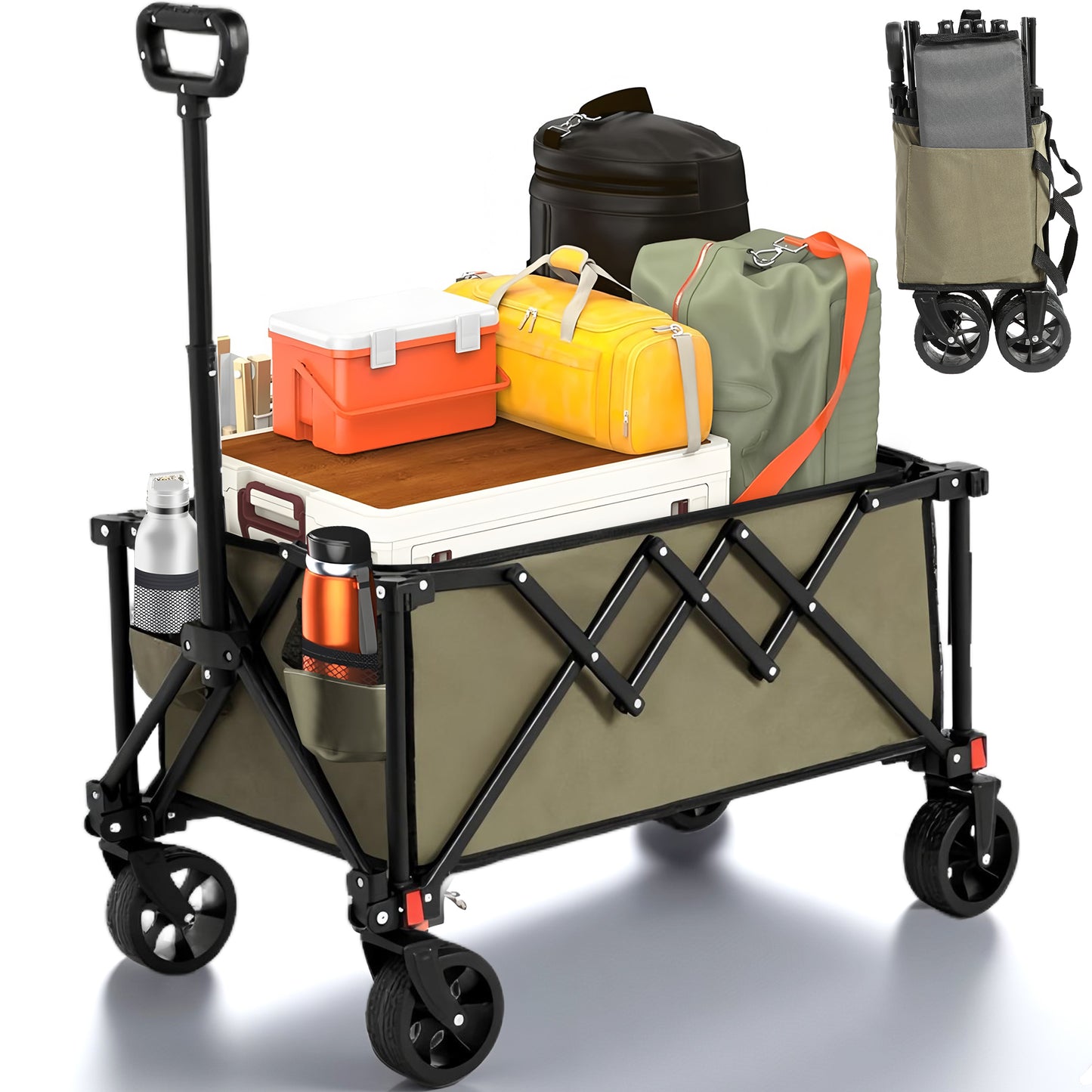 SEGMART Outdoor Folding Wagon Carts,Folding Wagon Cart with All Terrain Wheels,Heavy Duty Garden Carts with Adjustable Handle,Utility Wagon for Camping Shopping Sports Fishing