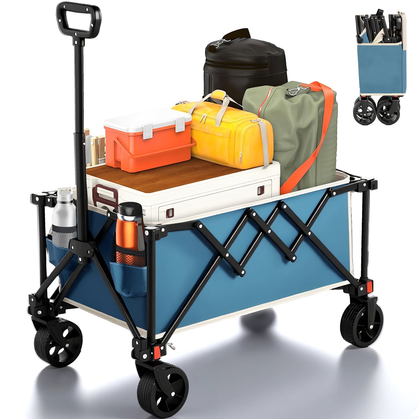 SEGMART Outdoor Folding Wagon Carts,Folding Wagon Cart with All Terrain Wheels,Heavy Duty Garden Carts with Adjustable Handle,Utility Wagon for Camping Shopping Sports Fishing