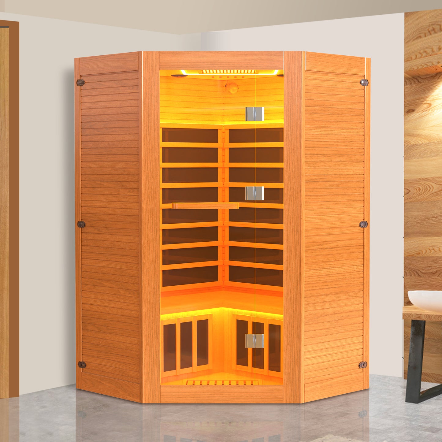 Segmart 2-3 Person Home Sauna, Far Infrared Sauna, 2180W Low EMF Infrared Hemlock Wood Sauna with Tablet Stand, Cup Holder, Bluetooth Speakers, 7 Color Ambient LED Strips & Beauty Light