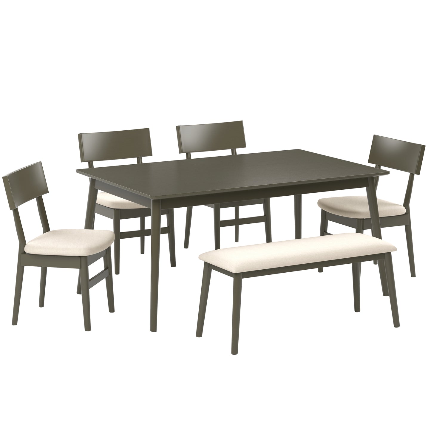 SEGMART Wood Dining Table and Chair Set of 6, Dining Room Set for 6 Persons with Bench, Rectangular Kitchen Table with 4 Microfiber Padded Chair Plus One Upholstered Bench, Farmhouse Kitchen Table Set