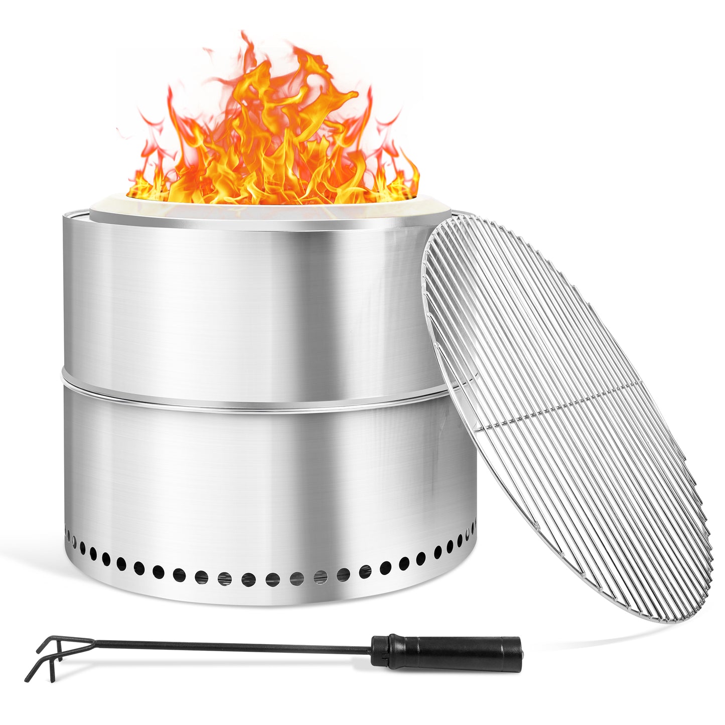 19 Inch Smokeless Fire Pit, Portable Fire Pit with Carry Bag, Low Smoke Firepit for Outside, Bonfire Fire Pit with Removable Ash Pan, Wood Burning Fire Pits for Camping Backyard Patio Garden Picnic