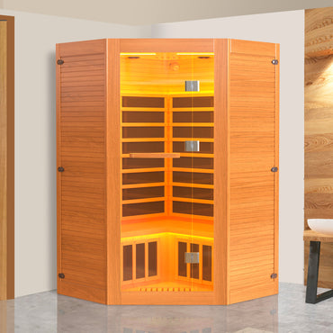 Segmart 2-3 Person Home Sauna, Far Infrared Sauna, 2100W Low EMF Infrared Hemlock Wood Sauna with Tablet Stand, Cup Holder, Bluetooth Speakers, 7 Color Ambient LED Strips