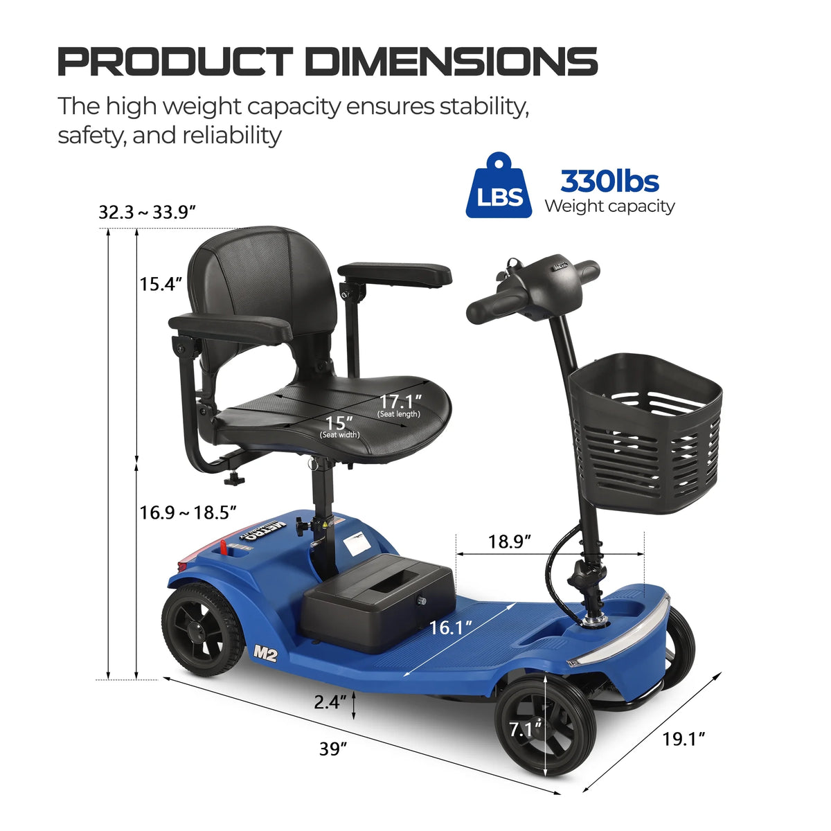 Segmart Mobility Scooter for Seniors and Adults, Compact Foldable 4-Wheel Electric Scooter with Basket, Front and Rear Lights, 330 lbs Capacity.