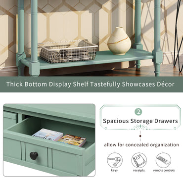 Entryway Table with Storage, SEGMART Console Table with Drawers, Solid Wood Entryway Table with Shelf, Modern Entry Table Console Table for Living Room Entryway Hallway Foyer, Retro Blue, H1005