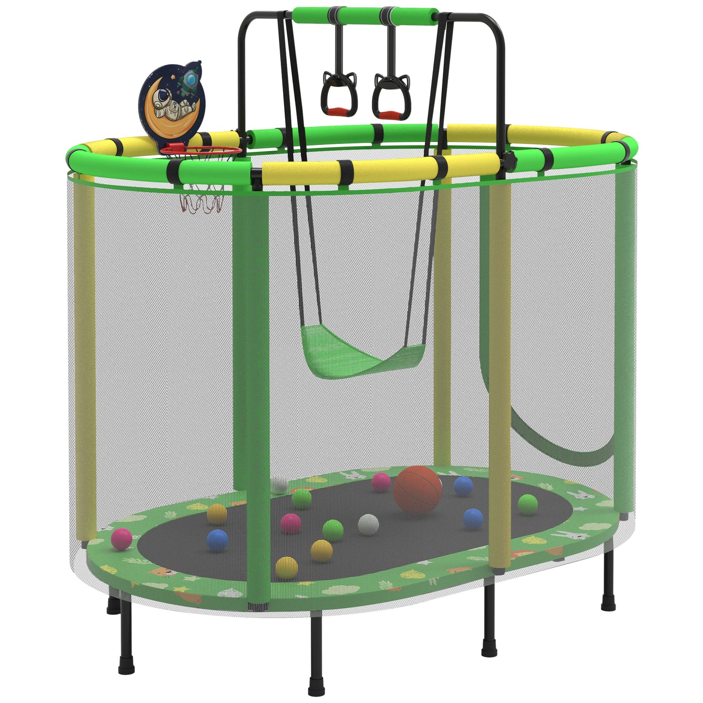 Toddler Trampoline for Kids with Swing, 60" Mini Trampoline with Baksketball Hoop, Segmart Recreational Trampolines with Safety Enclosure Net, Adjustable Toddler Trampoline for Birthday Gifts