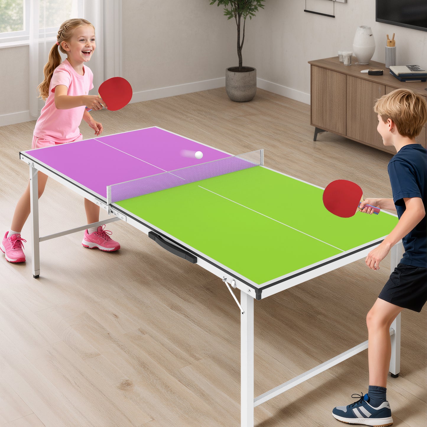 Outdoor Ping Pong Table, SEGMART 5FT Mid-Size Table Tennis Game Set, Indoor Outdoor Portable Table Tennis Game with Net, 2 Table Tennis Paddles and 3 Balls