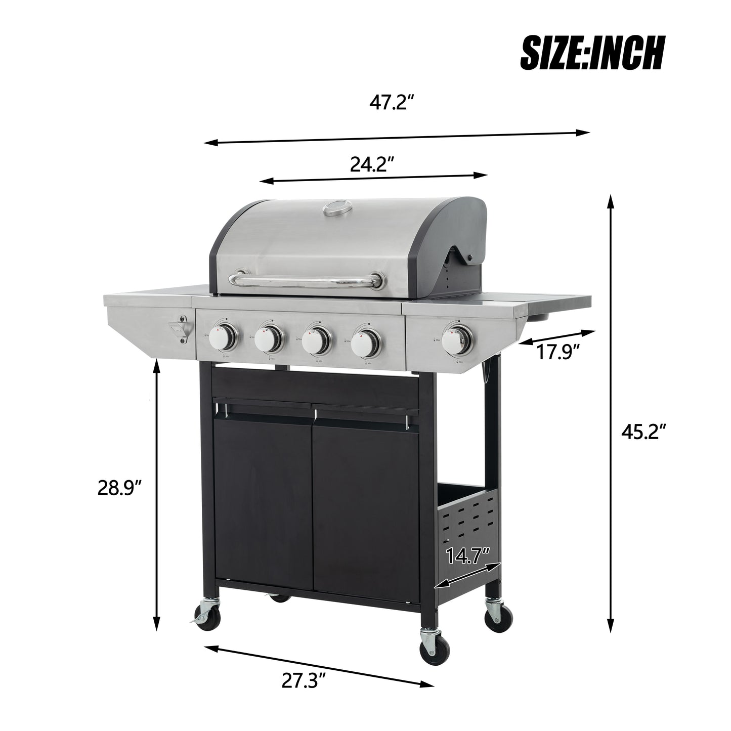 SEGMART 4 Burner Propane Gas Grill with Side Burner, 46,500 BTU Outdoor Cooking BBQ Grill with Porcelain-Enameled Cast Iron Grates, Equipped with Temperature, Tool Hooks, and Bottle Opener