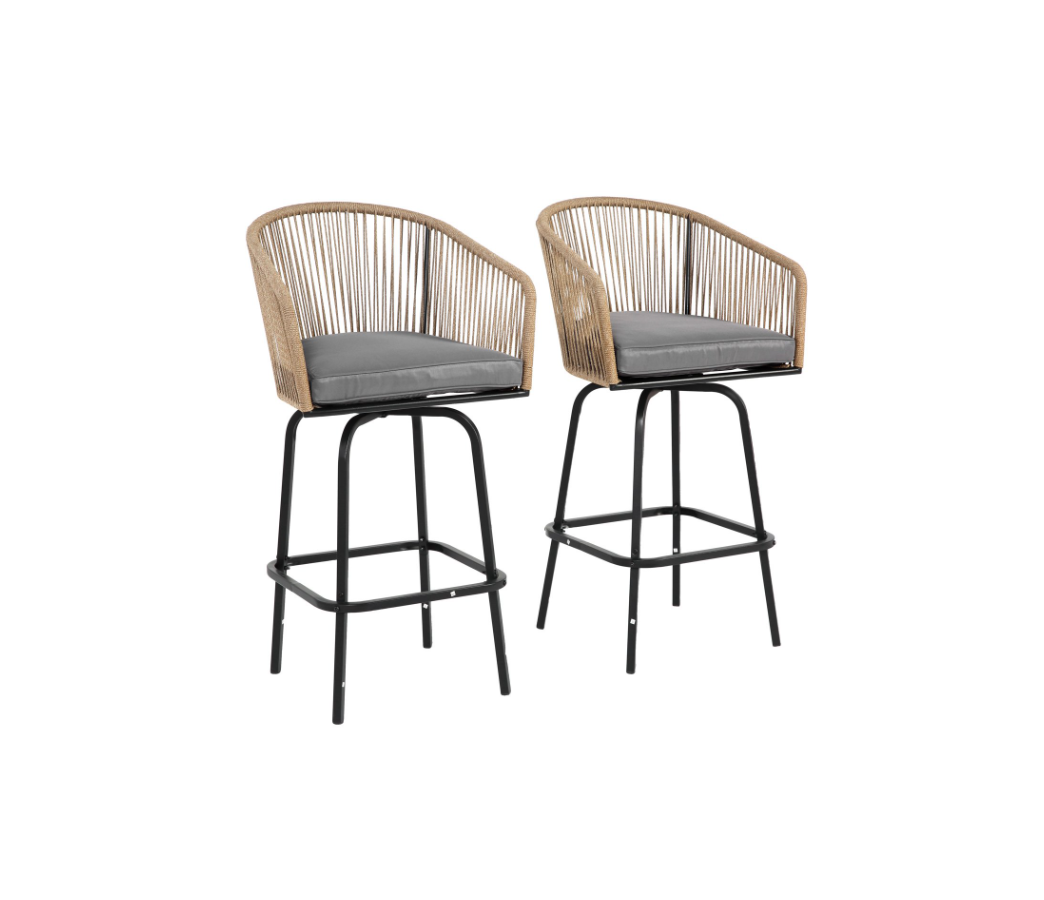segmart Outdoor Bar Stools Set of 2, 2-Piece Patio Bar Stools with Armrests, All Weather Rattan Bar Chairs with Backrest, Wicker Bar Stools for Backyard, Garden, Pool, Balcony and Deck- Gray