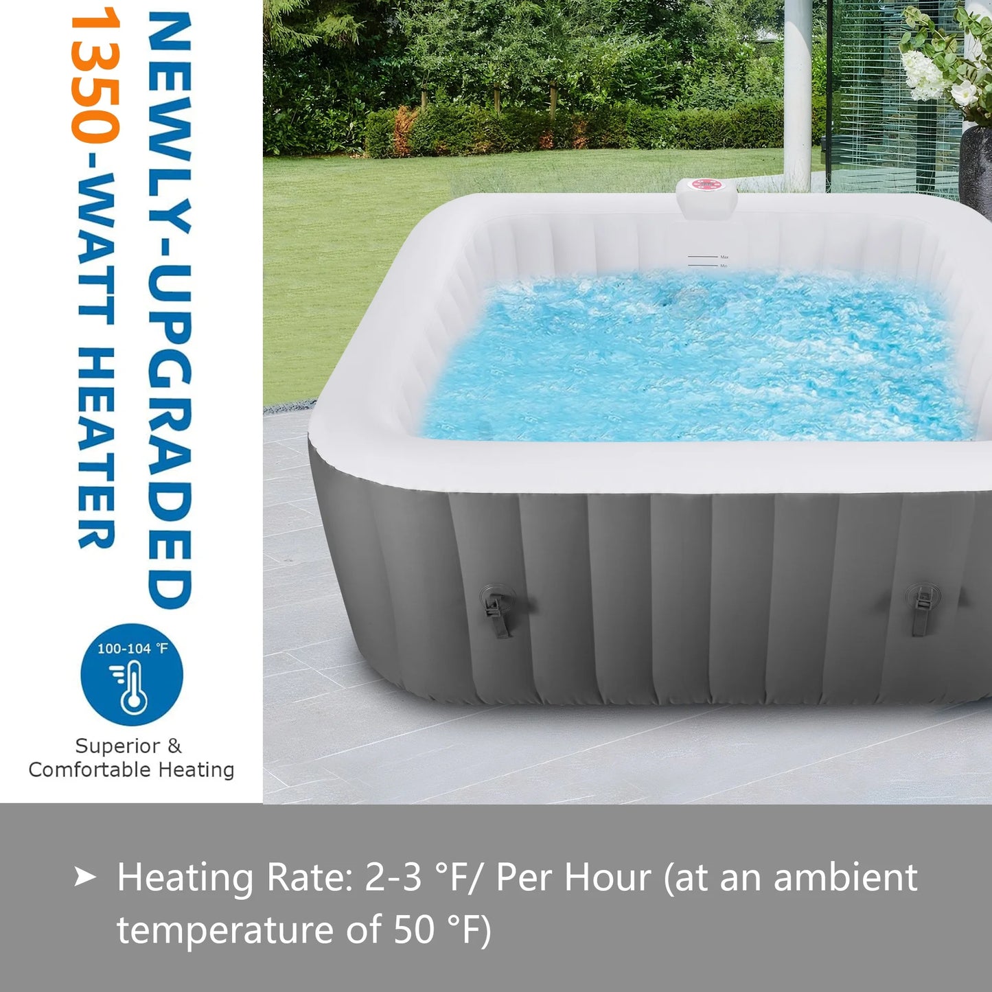 73 inch 4-6 Person Inflatable Hot Tub Spa with Control Panel, Outdoor Portable Hottub with 130 Jets, Insulated Tub Cover and Floor Protector, Temperature up to 104°F, Gray