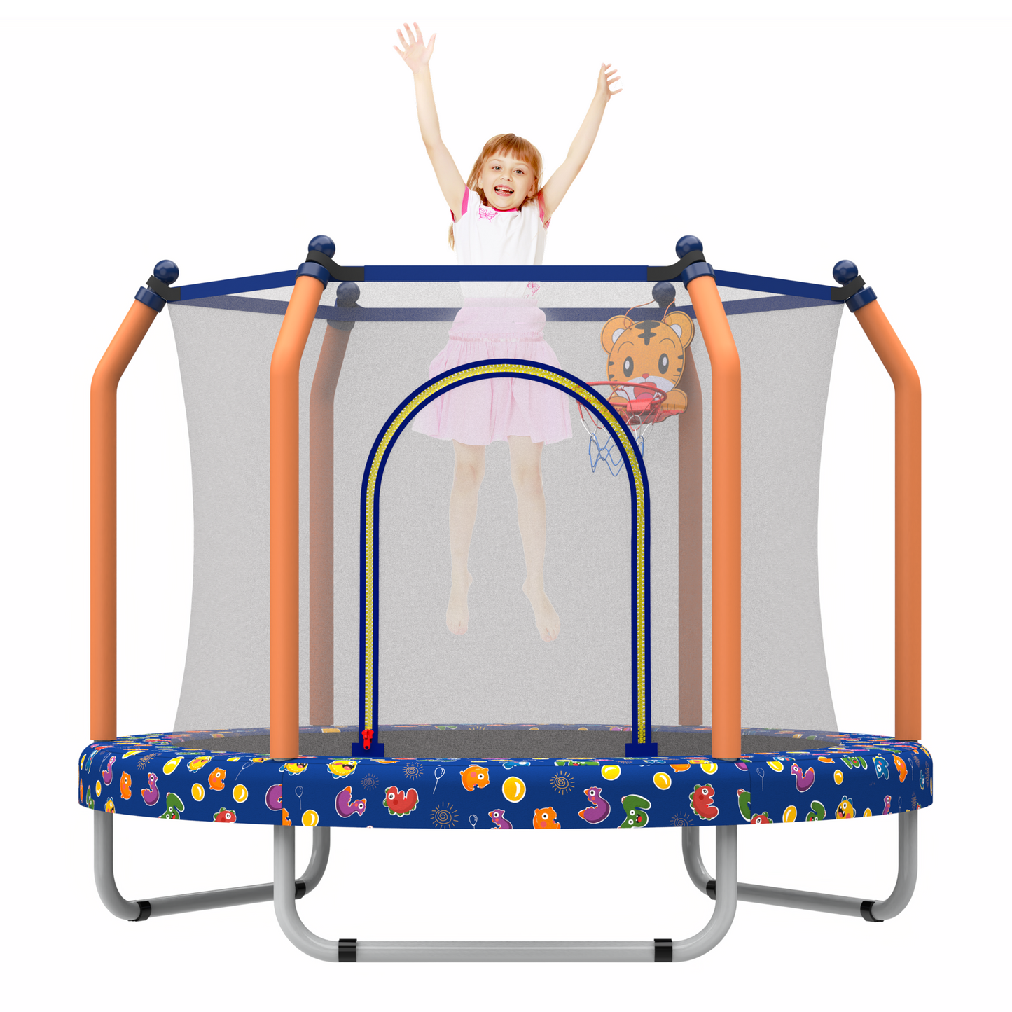 Mini Trampoline for Kids with Safety Enclosure Net, 60" Toddler Trampoline with No-Gap Safe Design, Segmart Recreational Trampolines for Birthday Gifts, Rebounder Trampoline with Ocean Balls, Pink