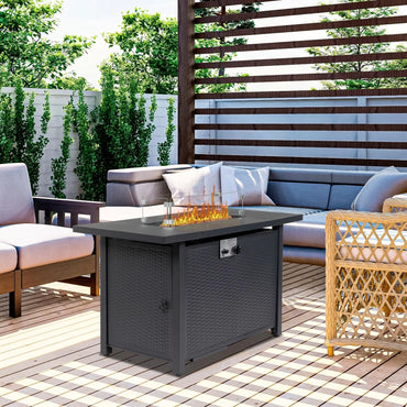 SEGMART 43'' Propane Fire Pit, 50,000 BTU Auto-Ignition Gas Fire Pit Table, Outdoor Fire Tables with Rain Cover, Lid and Tempered Glass Wind Guard for Outside, Garden, Backyard