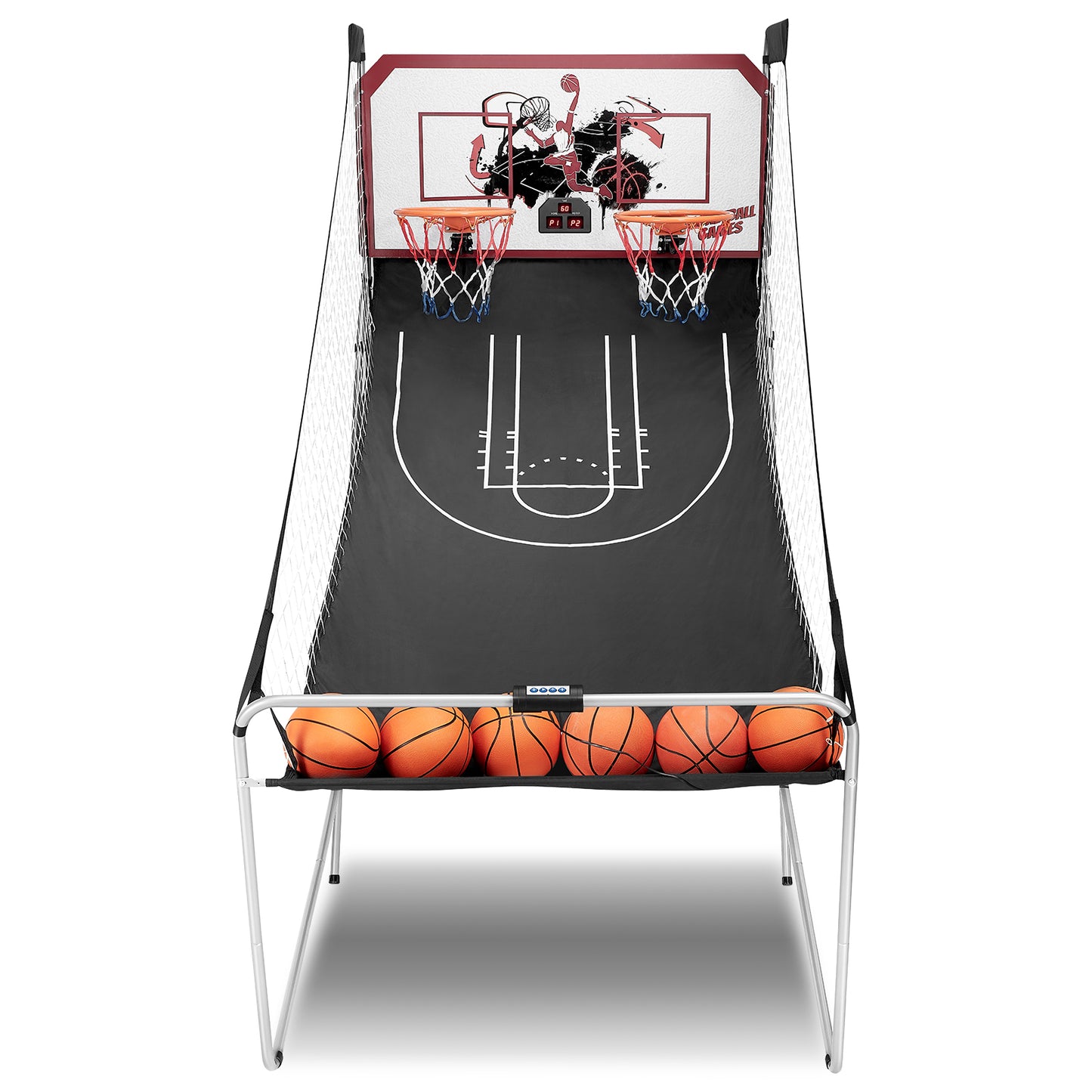Foldable Indoor Basketball Arcade Game for All Players, SEGMART Dual Shot Indoor Basketball Game with Electronic Scorer, Portable Basketball Hoop Arcade with 8 Game Modes, 6 Balls for 2 Players