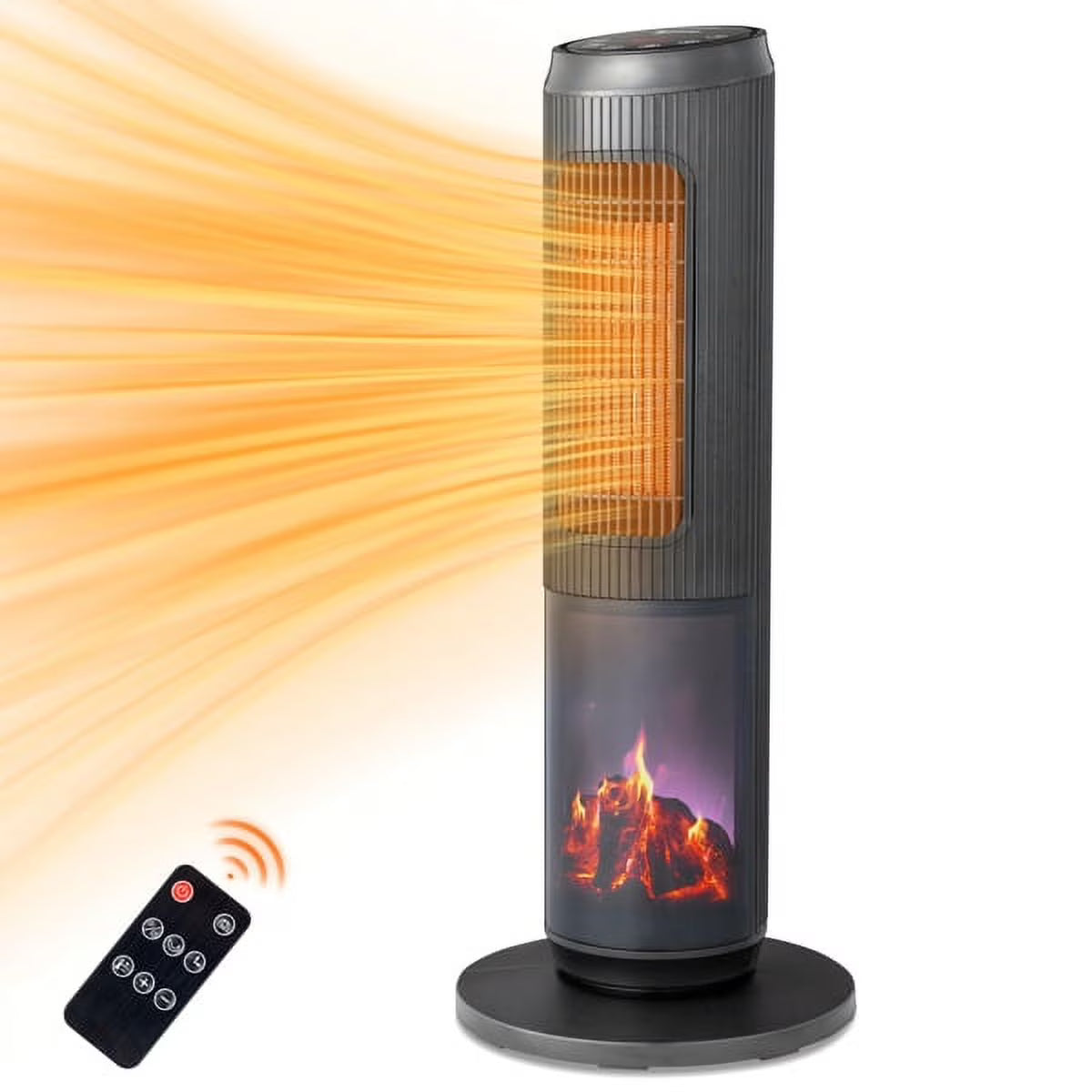 25-inch patio heater, tower space heater with 1500W portable heater, 60° oscillation, adjustable temperature/timer/display/remote control. Suitable for outdoors, indoors, offices. Black.