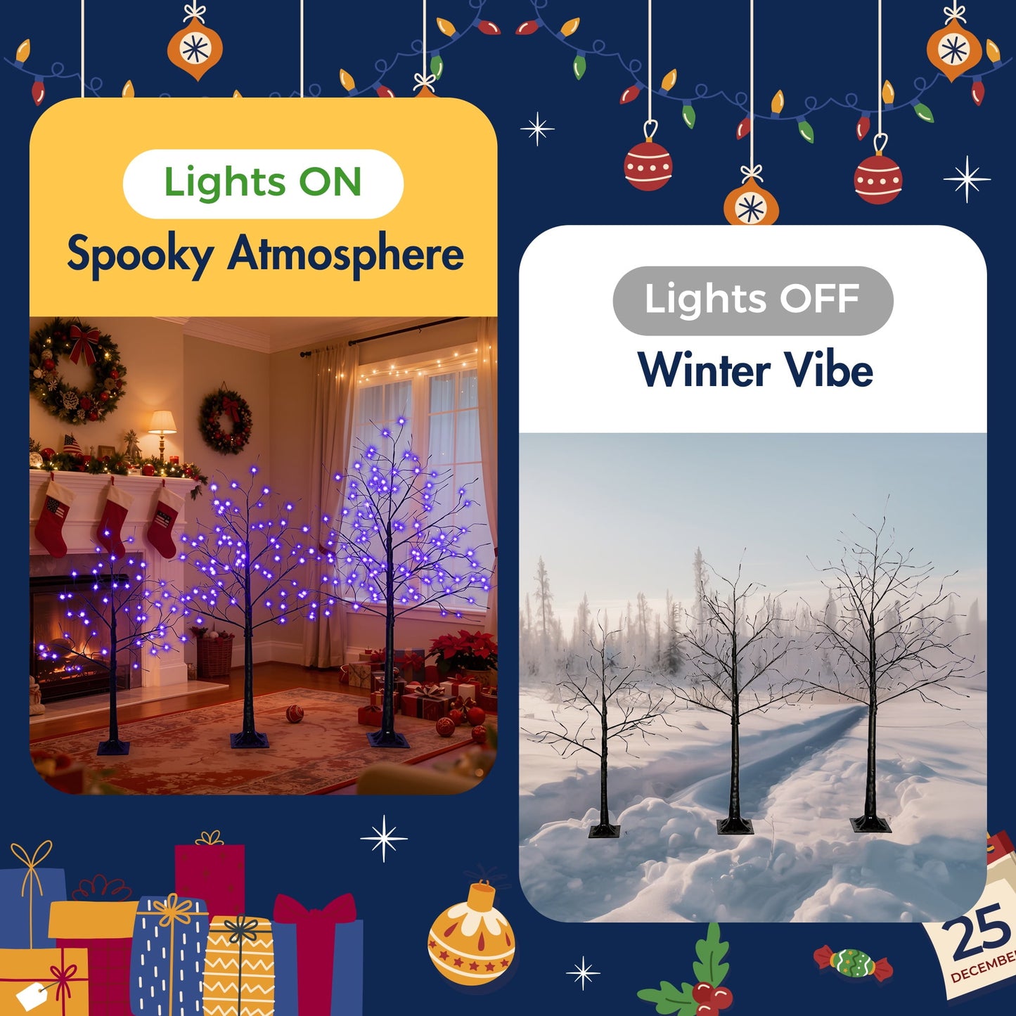 Segmart 3 Packs White Lighted Birch Trees for Easter Decor, 4FT+5FT+6FT Prelit Artificial Tree with Warm LED Lighted, Indoor and Outdoor Light Up Home Easter Decorations with Timer