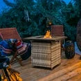 28" Fire Pit Table, Propane Fire Pit with Lid, Lava Rocks, 50000 BTU Outdoor Gas Fire Pit, Metal Square Propane Fire Pit for Outside Garden Backyard Deck Patio, Brown, LLL4008