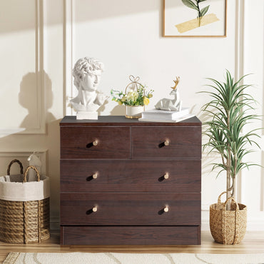 Modern Gray 4-Drawer Dresser Nightstand - Space-Saving Storage Cabinet for Bedroom, Living Room, Office