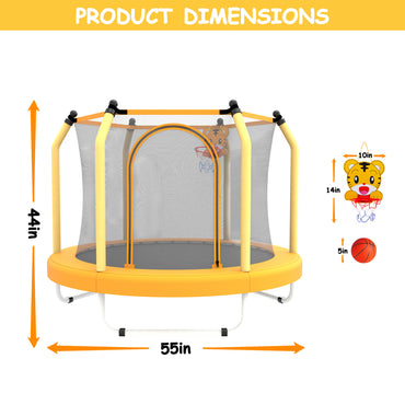 Toddler Trampoline with Safety Enclosure Net, Segmart Mini Trampoline with Cartoon Basketball Hoop, Recreational Trampoline with No-Gap Safe Design, Birthday Gifts for Boys & Girls