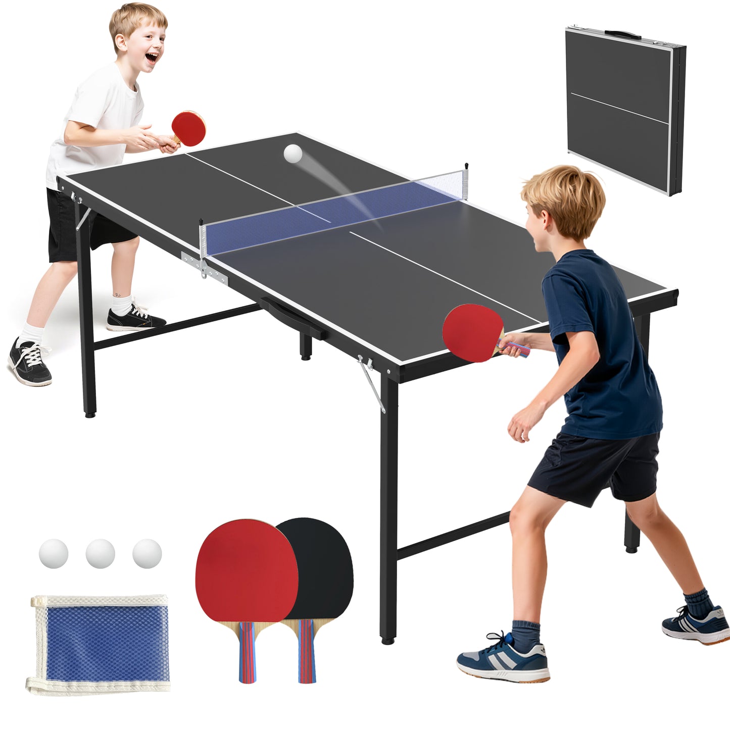 5ft Mid-Size Table Tennis Table Foldable, Portable Ping Pong Table Set for Indoor & Outdoor Games, SEGMART High-Performance Ping Pong Paddle 2 Player Set, Easy Assembly and Adujstable Ping Pong Table
