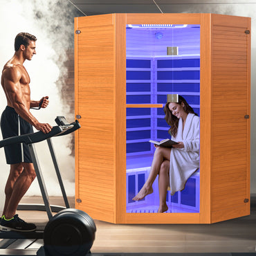 Segmart Infrared Sauna, Home Sauna Spa for 2-3 Person, 2180W Far Infrared Sauna Room with 7 Heating Panels, Tablet Holder, Cup Holder, Bluetooth Speakers, 7 Color Ambient LED Strips & Beauty Light