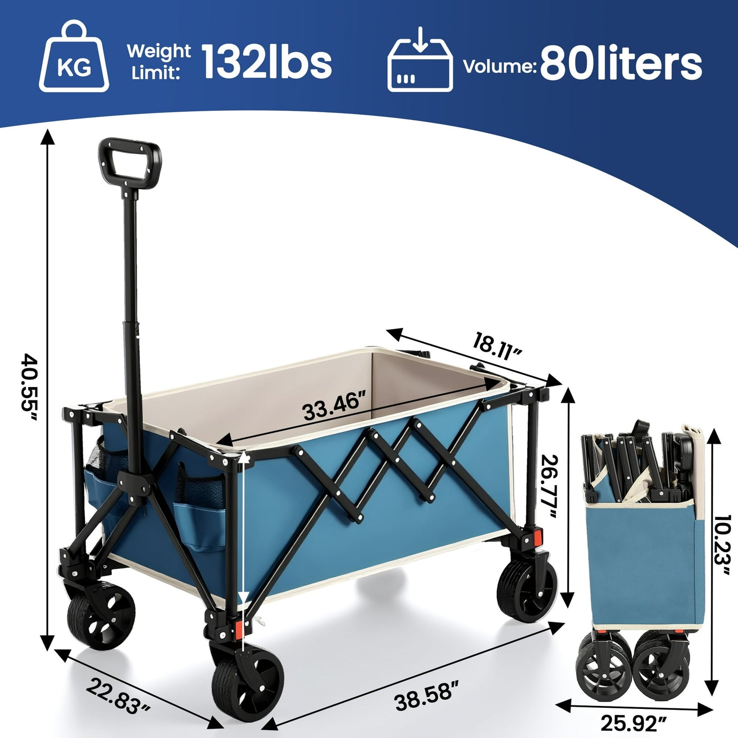 Collapsible Wagon with Wheels,Segmart Folding Wagon Cart All Terrain,Heavy Duty Garden Carts with Adjustable Handle,Utility Wagon for Outdoor Sports,Camping Shopping Fishing