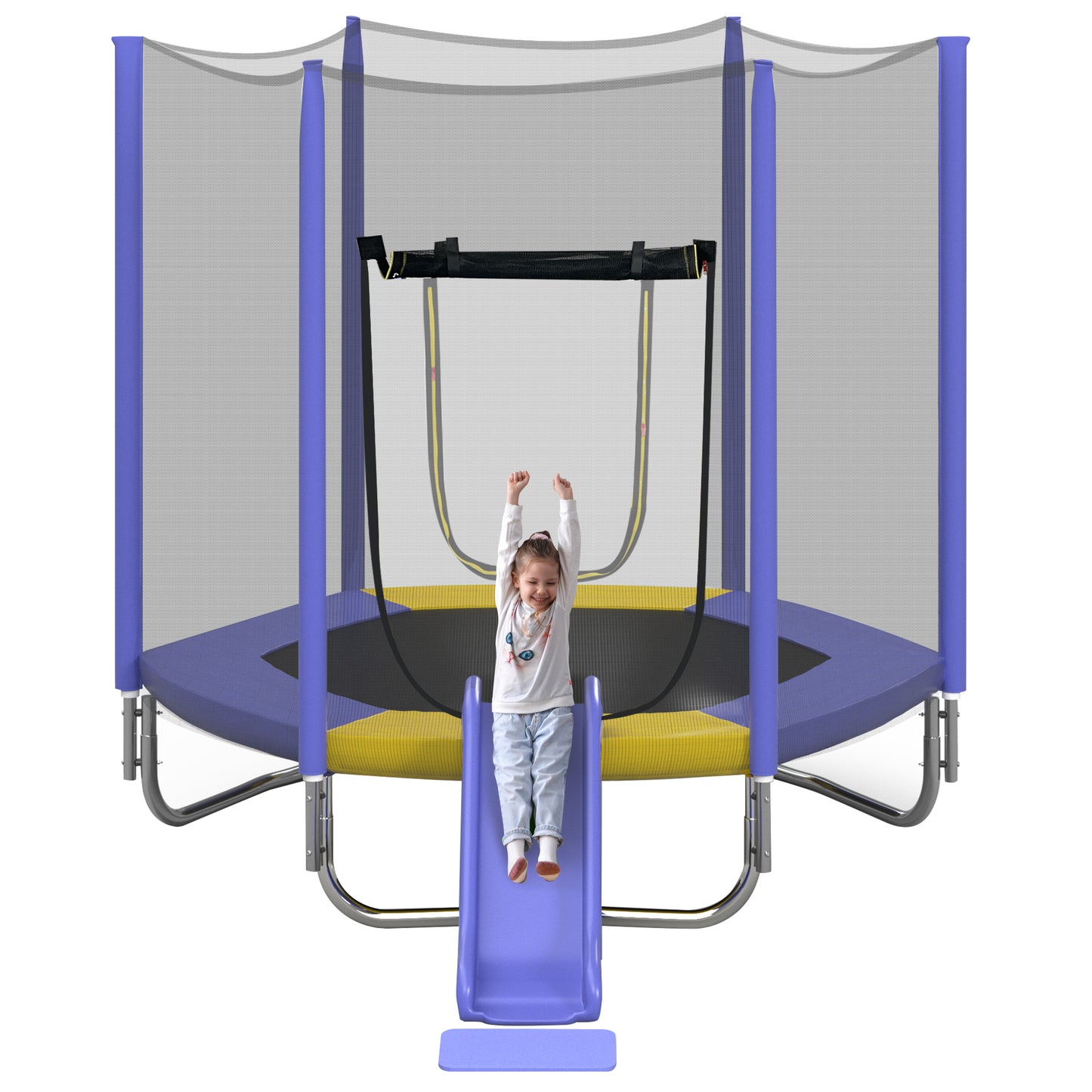 7ft Kids Trampoline with Slide, Small Toddler Trampoline with Ladder for Kids, SEGMART Indoor Outdoor Trampoline with Enclosure Net, Spring Pad for Backyard