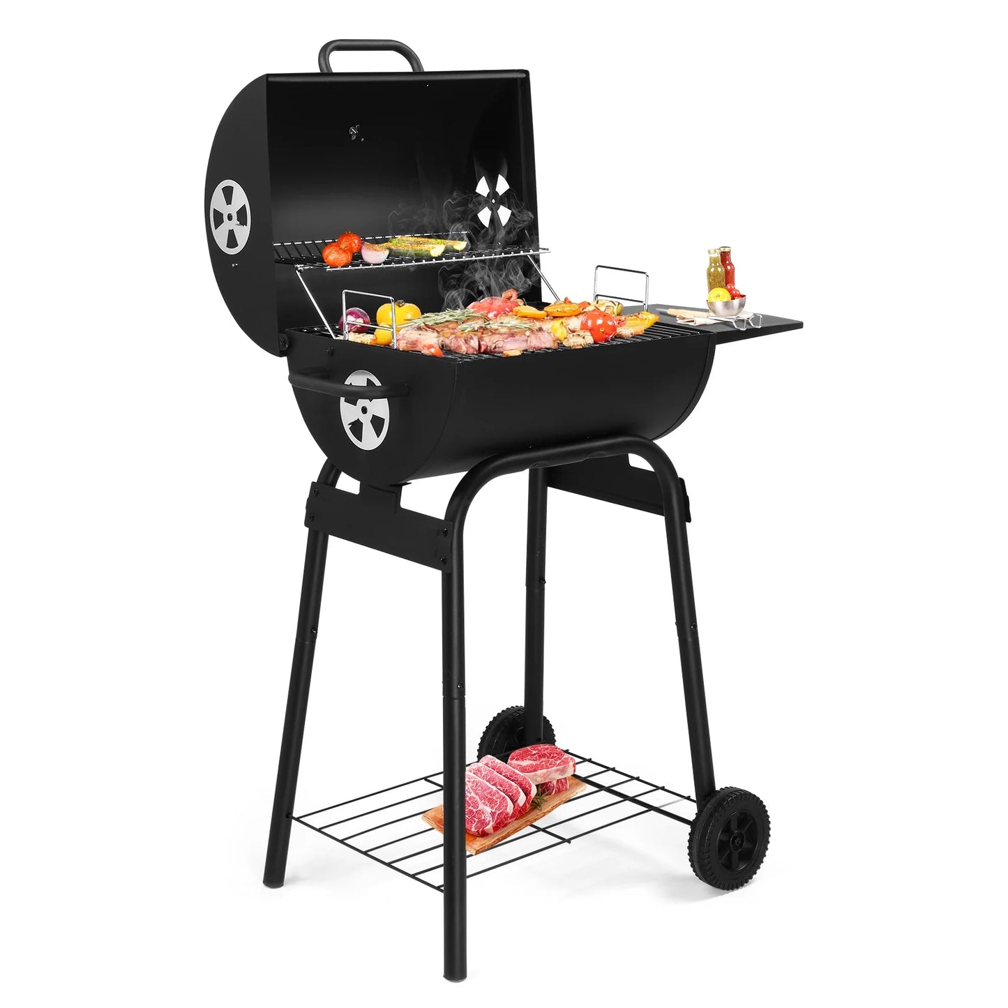 Segmart BBQ Charcoal Grill, 45.28-inch Length Portable Barbecue Grill, Offset Smoker Barbecue Oven with Wheels & Thermometer for Outdoor Picnic Camping Patio Backyard
