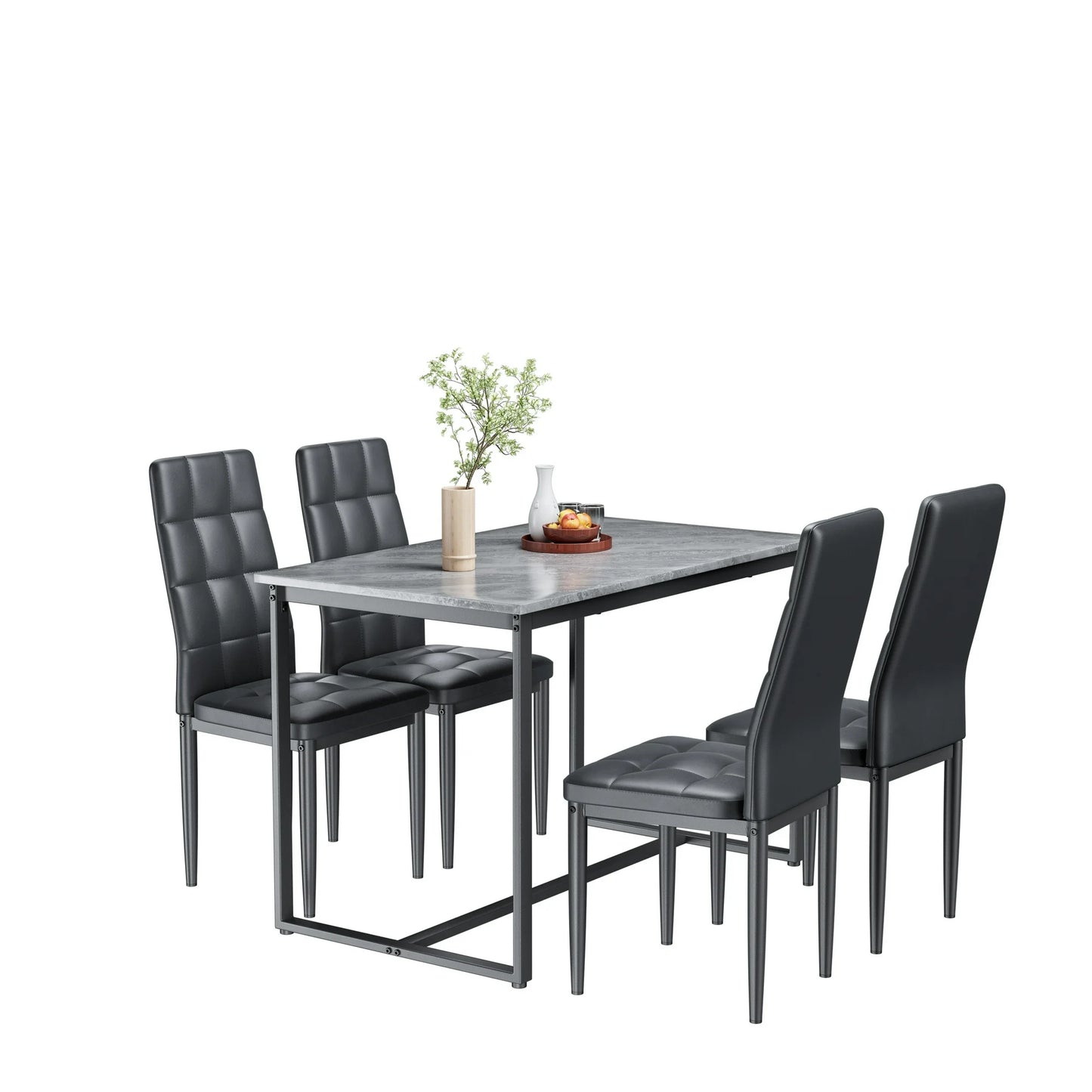 Dining Table with 4 High-back Upholstered Chairs, Modern Dinette Set, Faux Marble Dining Table and Chairs Set for 4 Persons, Small Home Kitchen Dining Table Set, Ideal for Apartment Breakfast Nook Bar