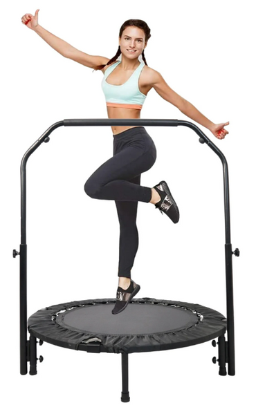 40" Foldable Mini Trampoline for Adults, SEGMART Fitness Trampoline with Adjustable Foam Handle, Portable Exercise Trampoline, Indoor Rebounder Trampoline with Max Load 330lbs, Black