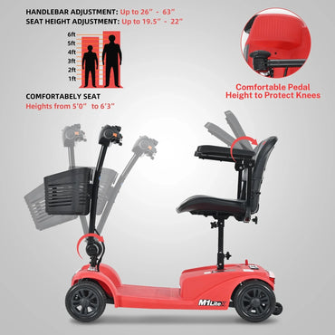 SEGMART 4 Wheel Mobility Scooter for seniors, Heavy Foldable Mobility Scooter with Front and Rear Lights and Basket, Suitable for seniors and adults,24V x 250W Motor, 330 lbs,Red
