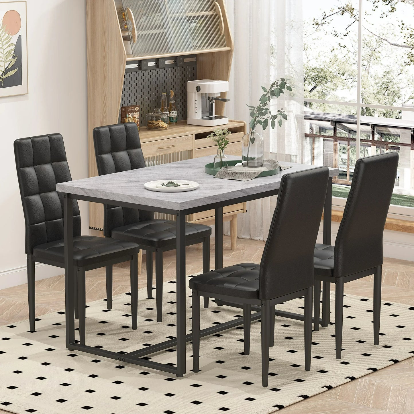 SEGMART Dining Table with 4 High-back Upholstered Chairs, Modern Dinette Set, Dining Table & Chairs Set for 4 Persons, Small Home Kitchen Dining Table Set, Ideal for Apartment Breakfast Nook