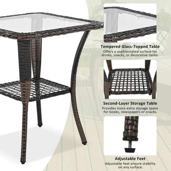 Patio Wicker Chairs Swivel Rocker, Segmart Outdoor Swivel Rocking Chairs Set of 2 with Rattan Side Table, Patio Swivel Glider Chair 3 Piece Patio Furniture Sets for Patio Porch Pool, Brown